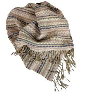 Scotland 100% Cashmere Women's Scarf Chevron Print Tan/Blue/Pink